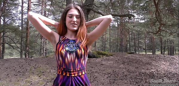  beautiful european teen playing naked in forest